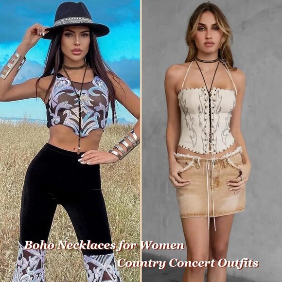 Boho Necklaces for Women Country Concert Outfits Nashville Western Outfit for Wo - Picture 3 of 9